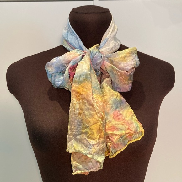 Handmade silk scarf tie dye textured hand rolled pastels - Picture 3 of 17